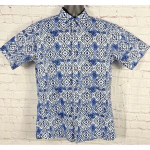 Hurley Men's Short‎ Sleeve Button Up Shirt Blue Size Large